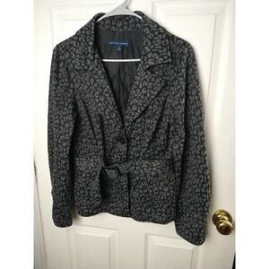 Garfield & Marks Woman M Blazer Black Grey Animal Print Two Button Belt...